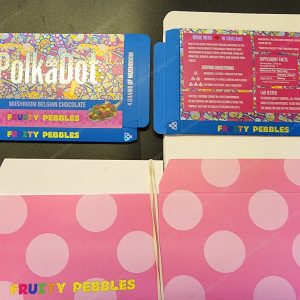 Large PolkaDot Magic Mushroom Belgain Chocolate : Fruity Pebbles 4g 10-Pack with Master Case and Sleeve (5.5x3.5in) *Empty Box*