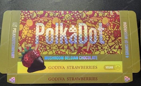 Large PolkaDot Magic Mushroom Belgain Chocolate : Godiva Strawberries 4g 10-Pack with Master Case and Sleeve (5.5x3.5in) *Empty Box* - Image 2