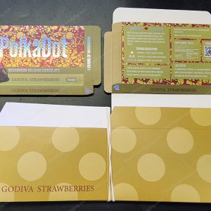Large PolkaDot Magic Mushroom Belgain Chocolate : Godiva Strawberries 4g 10-Pack with Master Case and Sleeve (5.5x3.5in) *Empty Box*