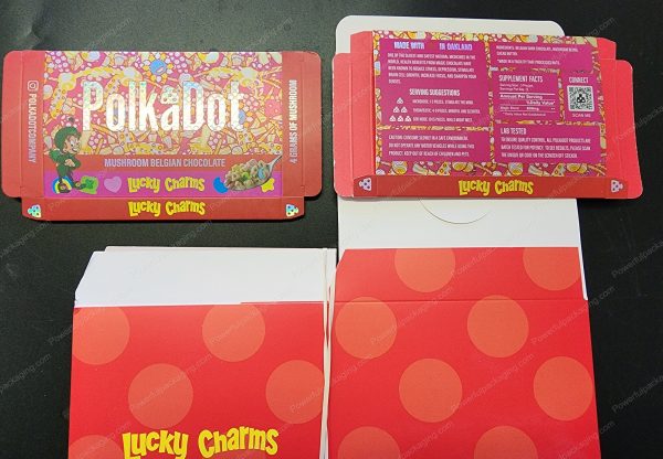 Large PolkaDot Magic Mushroom Belgain Chocolate : Lucky Charms 4g 10-Pack with Master Case and Sleeve (5.5x3.5in) *Empty Box*