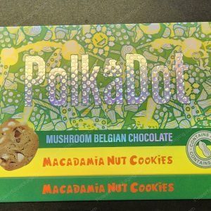 Large PolkaDot Magic Mushroom Belgain Chocolate : Macadamia Nut Cookies 10-Pack with Master Case and Sleeve (5.5x3.5in) *Empty Box*