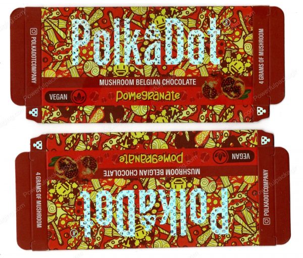 PolkaDot Magic Mushroom Belgain Chocolate : Pomegranate V2 Vegan 4g 10-Pack with Master Case (5x2.5in) *Empty Box* (CaSupply)