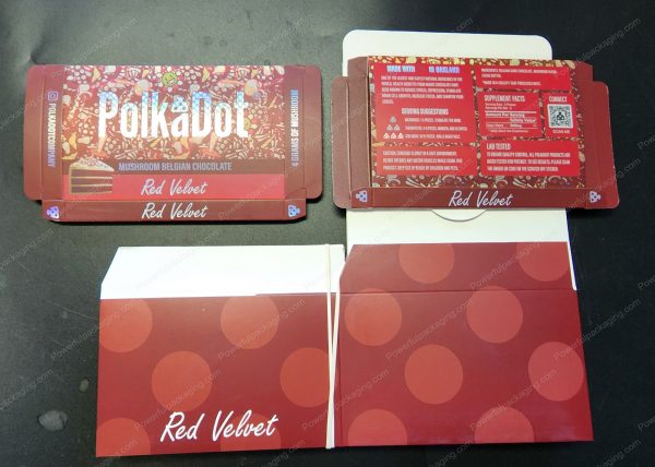Large PolkaDot Magic Mushroom Belgain Chocolate : Red Velvet 4g 10-Pack with Master Case and Sleeve (5.5x3.5in) *Empty Box*