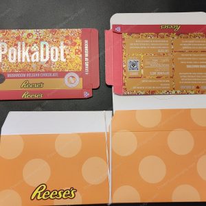 Large PolkaDot Magic Mushroom Belgain Chocolate : Reeces 4g 10-Pack with Master Case and Sleeve (5.5x3.5in) *Empty Box*