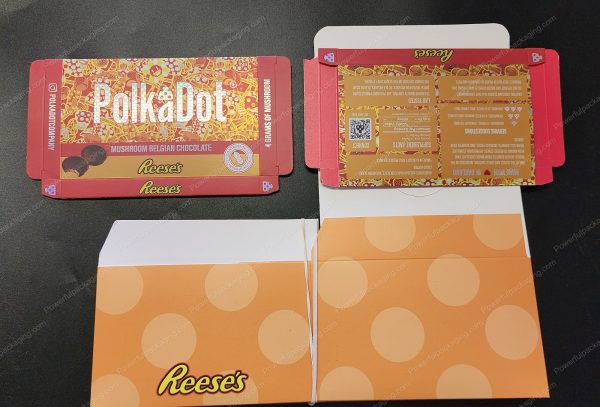 Large PolkaDot Magic Mushroom Belgain Chocolate : Reeces 4g 10-Pack with Master Case and Sleeve (5.5x3.5in) *Empty Box*