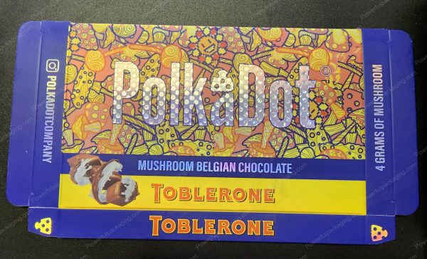 Large PolkaDot Magic Mushroom Belgain Chocolate : Toblerone 4g 10-Pack with Master Case and Sleeve (5.5x3.5in) *Empty Box*