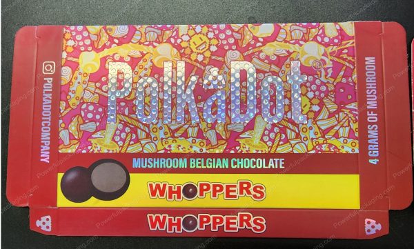 Large PolkaDot Magic Mushroom Belgain Chocolate : Whoppers 4g 10-Pack with Master Case and Sleeve (5.5x3.5in) *Empty Box* - Image 2