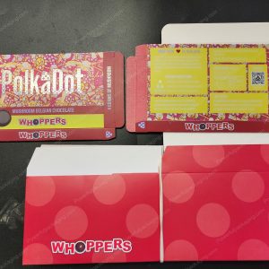 Large PolkaDot Magic Mushroom Belgain Chocolate : Whoppers 4g 10-Pack with Master Case and Sleeve (5.5x3.5in) *Empty Box*