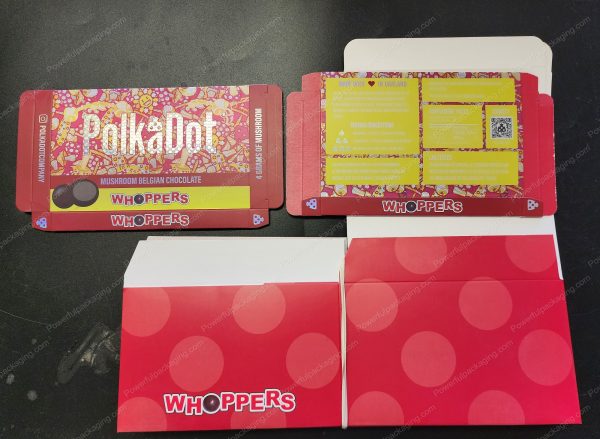 Large PolkaDot Magic Mushroom Belgain Chocolate : Whoppers 4g 10-Pack with Master Case and Sleeve (5.5x3.5in) *Empty Box*