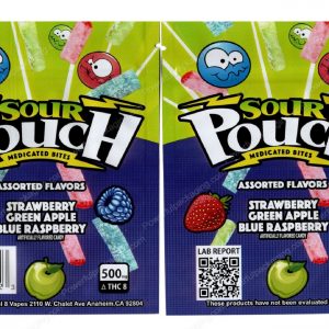 Sour Pouch Medicated Bites : Strawberry Green Apple Blue Raspberry Delta-8 Packaging Edible Mylar Bag *Empty Bags*