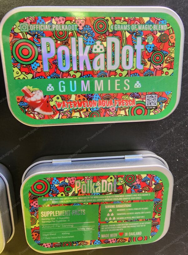 Polkadot Gummies Tin Watermelon Agua Fresca 4-Gram Edible Mushroom Packaging *Empty Packaging* (CaSupply)