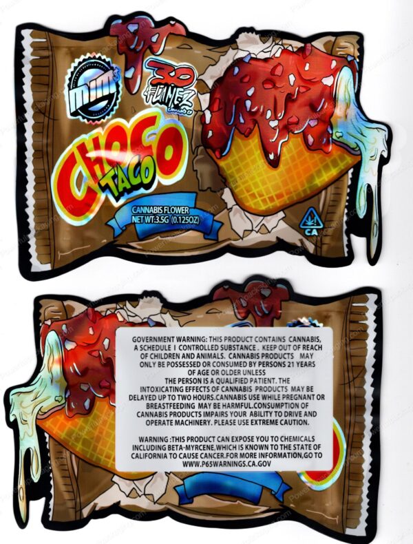 30Flamez Choco Taco 3.5 Mylar Shaped Bag Flower Packaging *Empty Bags* (CaSupply) (#C1S)