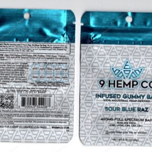 9 Hemo Co : Sour Blue Raz Infused Gummy Bar 460mg CBD Delta-9 Mylar Bag Edibles Packaging *Empty Bags* (#Delta)
