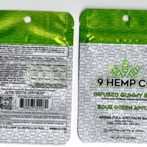 9 Hemo Co : Sour Green Apple Infused Gummy Bar 460mg CBD Delta-9 Mylar Bag Edibles Packaging *Empty Bags* (#Delta)
