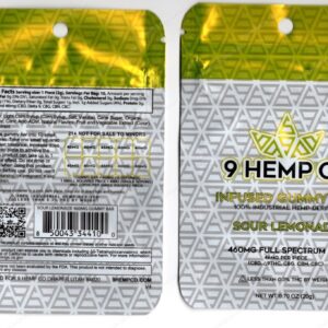 9 Hemo Co : Sour Lemonade Infused Gummy Bar 460mg CBD Delta-9 Mylar Bag Edibles Packaging *Empty Bags* (#Delta)