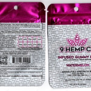 9 Hemo Co : Watermelon Infused Gummy Bar 460mg CBD Delta-9 Mylar Bag Edibles Packaging *Empty Bags* (#Delta)
