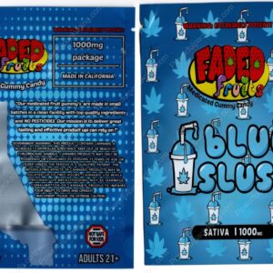 FADED fruits : Blue Slush (Sativa 1000mg) THC Gummies Edible Mylar Bag *Empty Bags* (CaSupply) (#C3S)