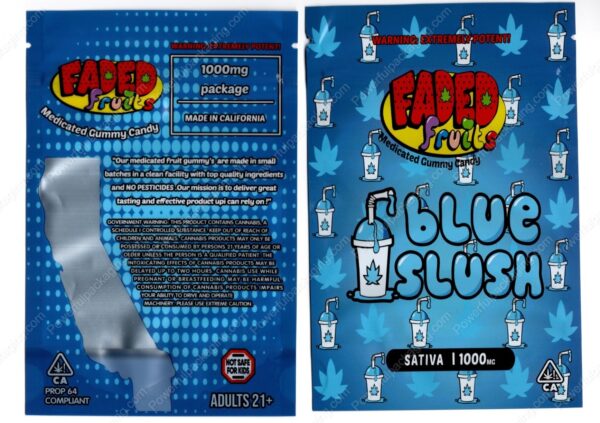 FADED fruits : Blue Slush (Sativa 1000mg) THC Gummies Edible Mylar Bag *Empty Bags* (CaSupply) (#C3S)