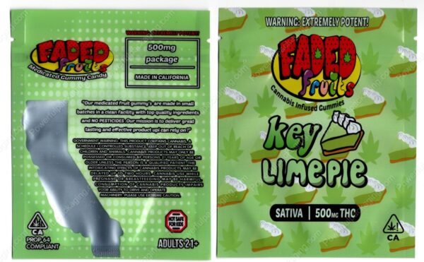FADED fruits : Key Lime Pie (Sativa 500mg) Gummies Edible Mylar Bag *Empty Bags* (CaSupply) (#C3S)