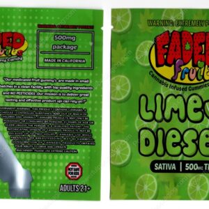 FADED fruits : Lime Diesel (Sativa 500mg) Gummies Edible Mylar Bag *Empty Bags* (CaSupply) (#C3S)