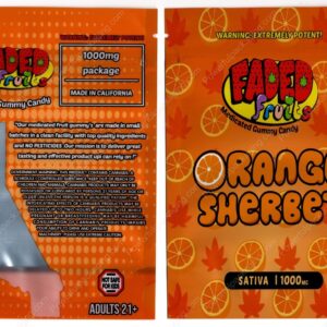 FADED fruits : Orange Sherbet (Sativa 1000mg) Gummies Edible Mylar Bag *Empty Bags* (CaSupply) (#C3S)