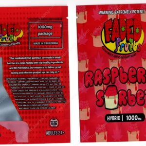 FADED fruits : Raspberry Sorbet (Hybrid 1000mg) THC Gummies Edible Mylar Bag *Empty Bags* (CaSupply) (#C3S)