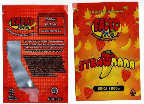 FADED fruits : Strawnana (Indica 1000mg) THC Gummies Edible Mylar Bag *Empty Bags* (CaSupply) (#C3S)