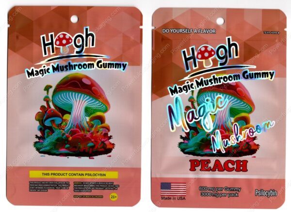 High Magic Mushroom Peach Psilocybin 3000mg Gummy Packaging Mylar Bag *Empty Bags* (CaSupply) (#C3S)