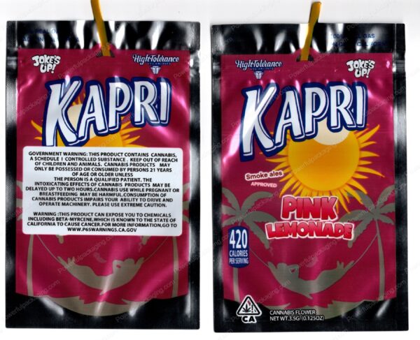Jokes Up x HighTolerance : Kapri Pink Lemonade 3.5 Mylar Shaped Bag Flower Packaging *Empty Bags* (CaSupply) (#C2S)
