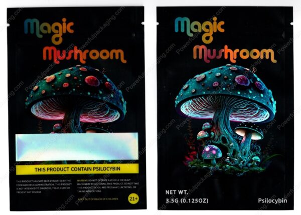 Magic Mushroom Version-1 Psilocybin Reflective Mushroom Packaging Mylar Bag  *Empty Bags* (CaSupply) (#C3S)