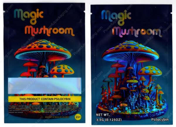 Magic Mushroom Version-6 Psilocybin Reflective Mushroom Packaging Mylar Bag  *Empty Bags* (CaSupply) (#C3S)