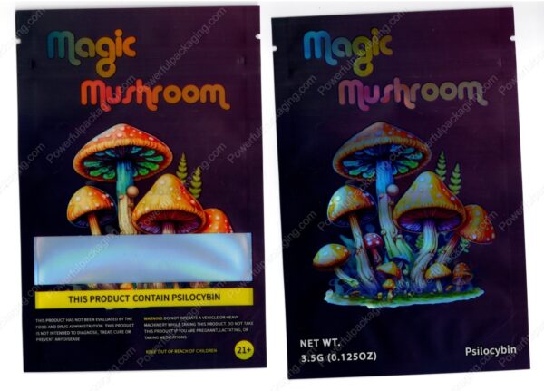 Magic Mushroom Version-8 Psilocybin Reflective Mushroom Packaging Mylar Bag  *Empty Bags* (CaSupply) (#C3S)