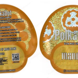 Polkadot Mango Vegan Mushroom Gummies 4G Edible Mylar Shaped Bag Packaging *Empty Bags* (#C1)