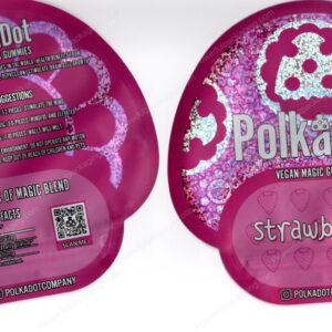 Polkadot Strawberry Vegan Mushroom Gummies w/ Display Case 4G Edible Mylar Shaped Bag Packaging *Empty Bags* (#C1)