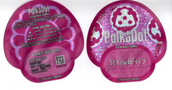Polkadot Strawberry Vegan Mushroom Gummies w/ Display Case 4G Edible Mylar Shaped Bag Packaging *Empty Bags* (#C1)