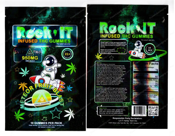 Rock It : Meteor Fruit Blast Infused THC Gummies Delta-8 Packaging 3.5 Mylar Bag *Empty Bags* (#DeltaC)