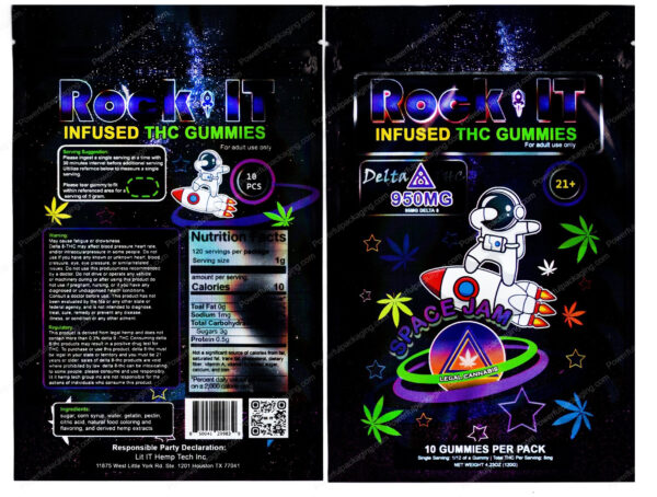 Rock It : Space Jam Infused THC Gummies Delta-8 Packaging 3.5 Mylar Bag *Empty Bags* (#DeltaC)