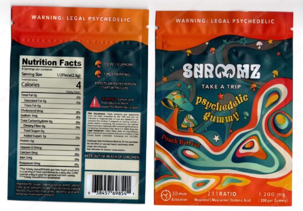 Shroomz Peach Retreat Psychedelic Mushroom Gummy Packaging 1200MG Mylar Bag  *Empty Bags* (CaSupply) (#C2S)