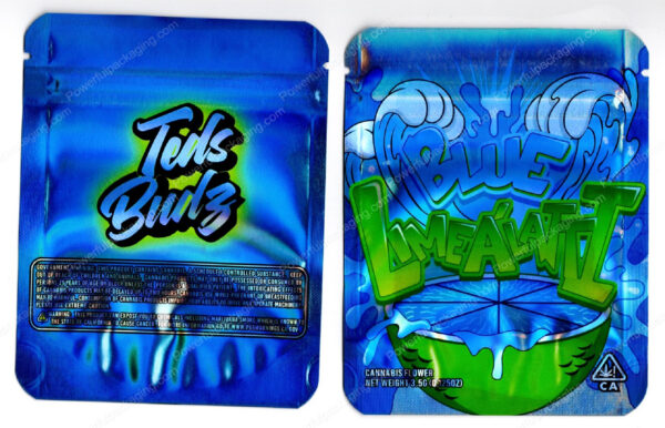 Teds Budz Blue Limealatti Reflective Flower Packaging 3.5 Mylar Bag *Empty Bags* (#RC1)
