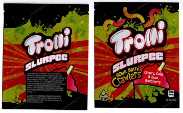 Trolli Slurpee Sour Brite Crawlers (Cherry,Cola,BlueRaspberry) Edibles THC Packaging Mylar Bag *Empty Bags* (#RC1)