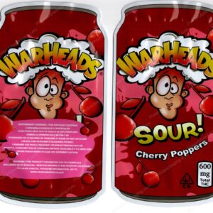 WARHEADS : Sour Cherry Poppers Can 600mg THC Mylar Shaped Bag Edibles Packaging *Empty Bags* (#RC3)