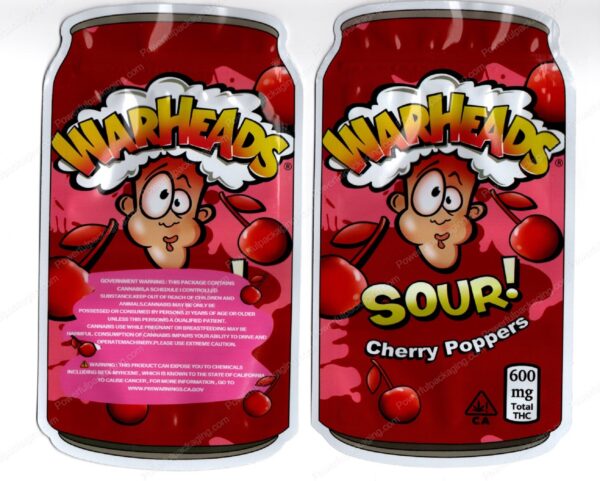 WARHEADS : Sour Cherry Poppers Can 600mg THC Mylar Shaped Bag Edibles Packaging *Empty Bags* (#RC3)