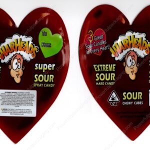 Warheads Extreme Sour Hard Candy Sour Chewy Cubes Mylar Heart Shaped 600mg THC Bag Edibles Packaging *Empty Bags* (#C2S)