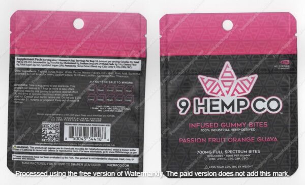 Passion Fruit Orange Guava 700 Full Spectrum Bites Mylar Bag Edibles Packaging *Empty Bags* (#Delta) (Copy)