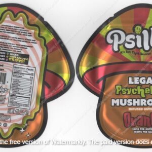 Psillys Mushrooms Orange 150 MG Per Bag Edible Mushroom Packaging *Empty Packaging* (CaSupply)