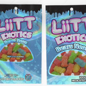 Bears Neon Liitt Exotics Gummies Mylar Bag Edibles Packaging *Empty Bags* (CaSupply) (B3)