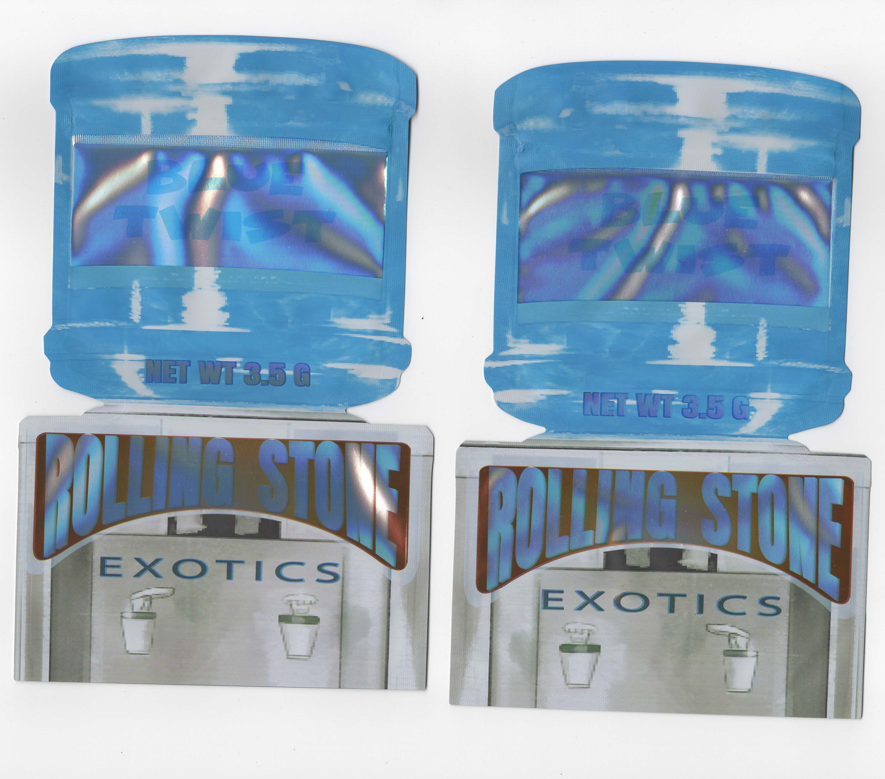Blue Twist Rolling Stone Exotics Flower Packaging 3.5 Mylar Bag *Empty Bags* (CaSupply) (B2)